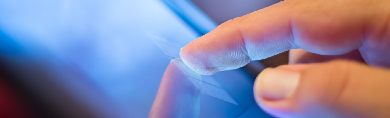 Person hitting icon on touchscreen